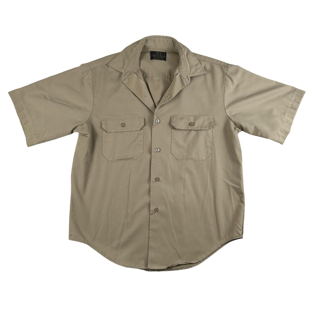 Vintage Sears Shirt Mens Large Khaki Perma-Prest Korfat Iron Free Workwear 80s